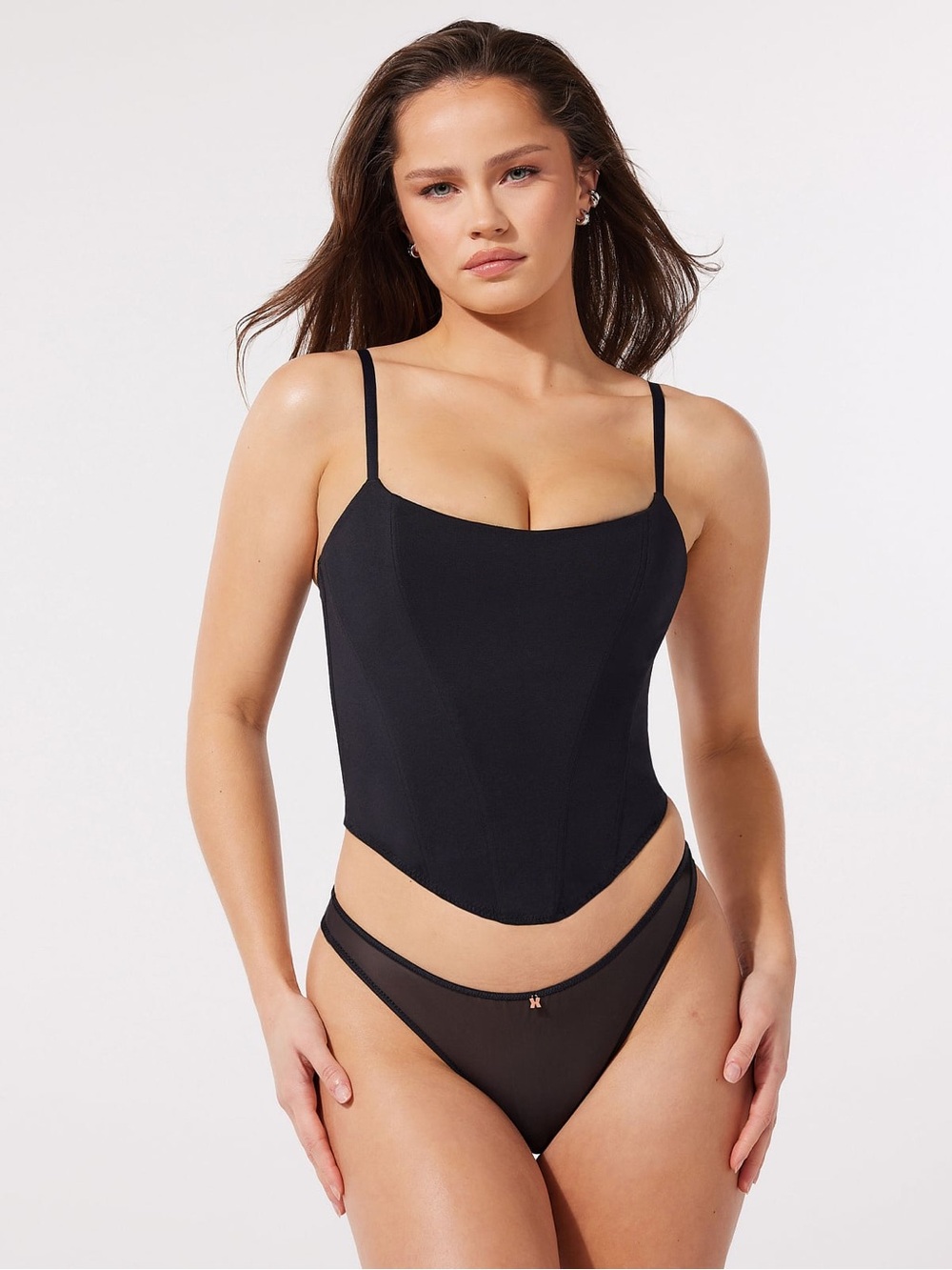 Salvage Black Slim Corset Bodysuit with Thin Straps